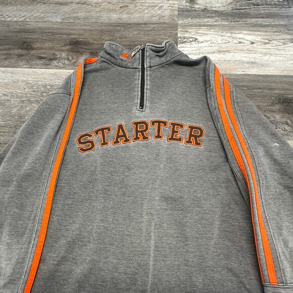 Vintage‎ Y2k Starter Gray & Orange Mens M 1/4 Zip Long Sleeve Striped Sweatshirt - Picture 1 of 9